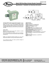 Thumbnail of document Manual - CDD Duct Mount Carbon Dioxide Transmitter